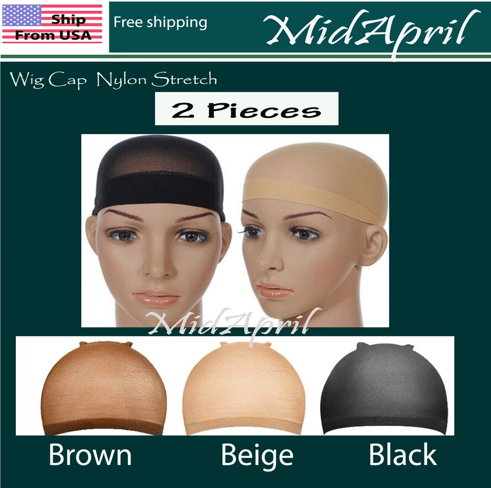 DREAM 2 PCS Wig Cap Liner Stocking Cap Nylon Stretch Black brown Beige