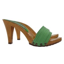 Zoccoli con tacco 9 cm e fascia in tessuto verde - Artigianali - K6101 VERDE