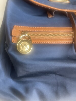 Michael Kors Navy Nylon Backpack Brown Leather Trim Gold Hardware Michael kors Prescott nylon backpack navy | Mercari main image 4