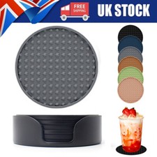 6PCs Silicone Drink Coasters+1PCS Holder Set Placemat Cup Mat Pad Holder