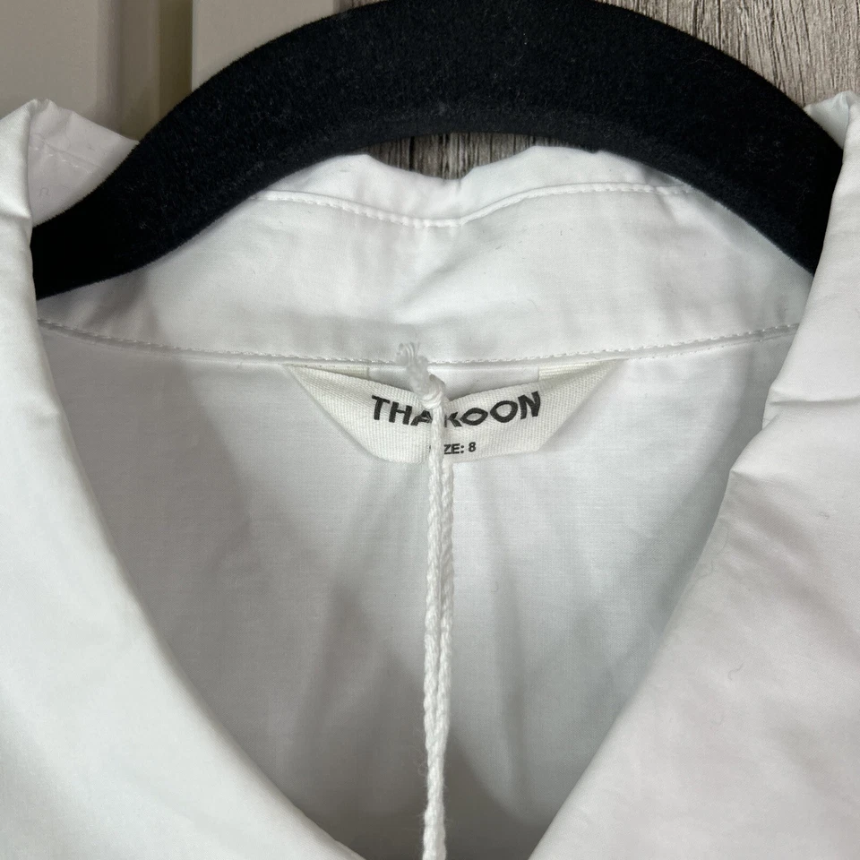 Vestido Thakoon Blanco Talla 8 Cintura Ajustada Botones Maxi Escalera Borde Foto 3 de 4