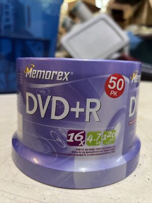 Memorex 50 Pack DVD+R 16X 4.7 GB 120 Minutes Spindle Blank Factory Sealed