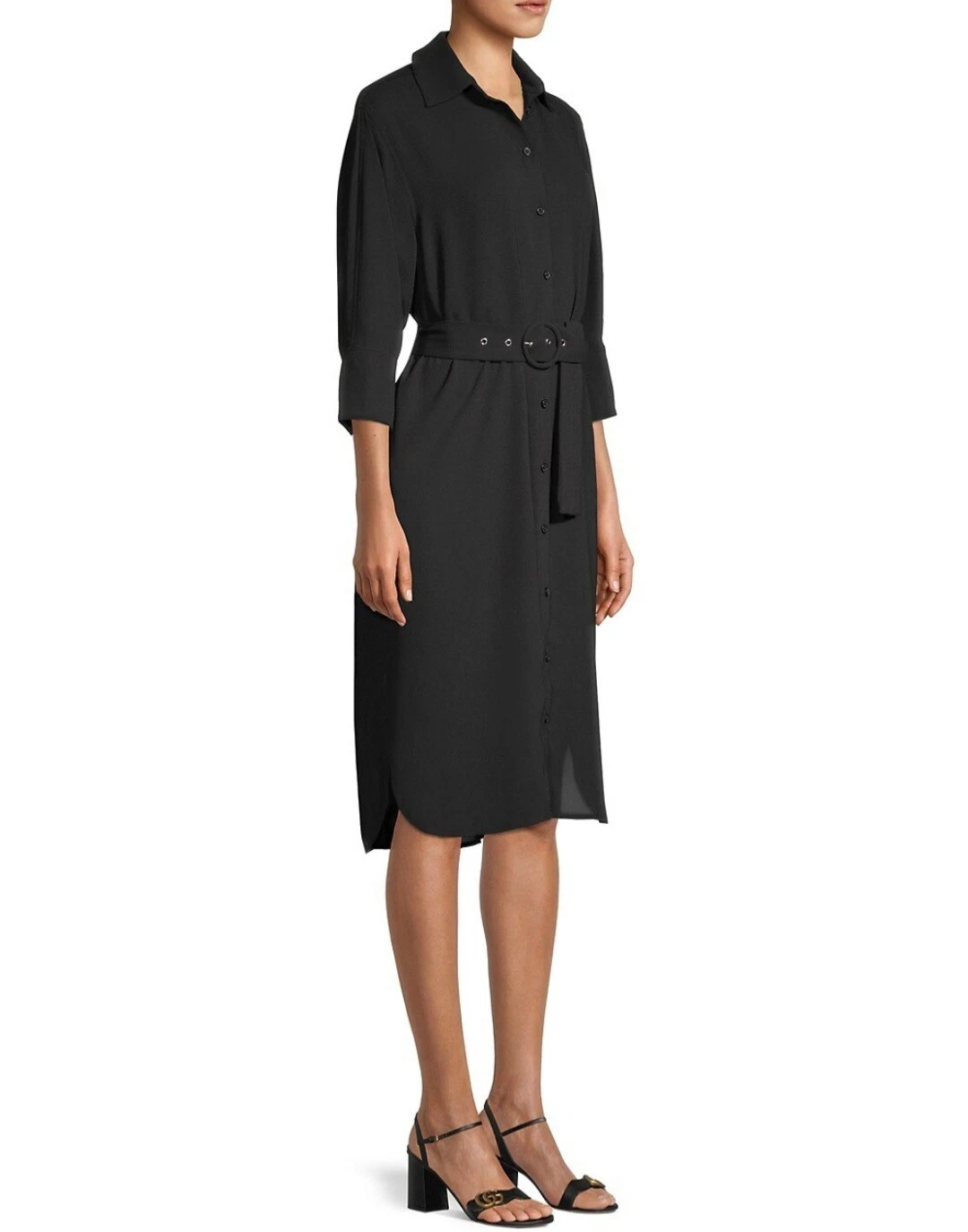 Camicia nera Michael Kors $140 manica a rotelle cintura abito da donna grande stretch