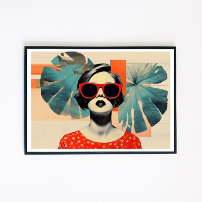 Abstrakt Botanisch Retro Portrait Collage Illustration 7x5 Wanddeko Kunstdruck 