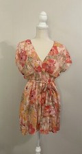 NWOT Free People Women Fruit Punch Pink Floral Freddy Tie Waist Minidress Sz XS