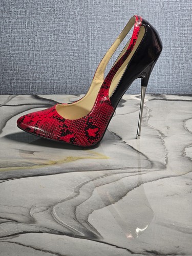 Fetisch Vintage Style Extrem High Heels 6 Inch US13 Weite Größe Rot/Schwarz - Bild 4 von 7