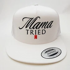 Mama Tried Mesh Snapback Embroidered flat bill trucker hat cap White