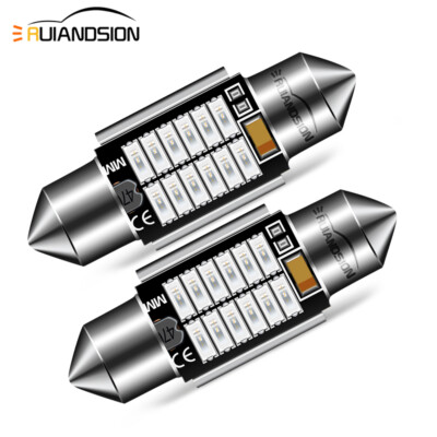 2pcs 12V-24V 31MM 4014 12 LED Canbus Festoon Dome Roof Trunk Light Bulb Green