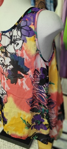 GB Gr. Large Damen Dillard's Tank Bluse Spitze Akzent vorne Knopfleiste V Hibiskus - Bild 4 von 5
