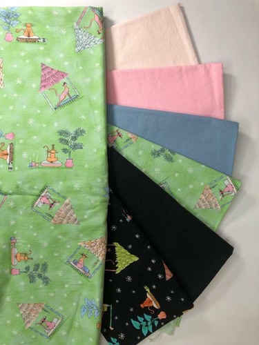 Quilters Project Bundle 5.6 Yards Tiki Cats Mint, Pink, Black Blank Textiles Inc - Picture 9 of 9