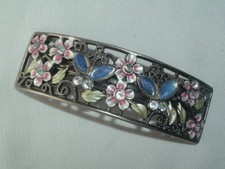 VINTAGE RHINESTONE FLOWER FLORAL FILIGREE METAL HAIR BARRETTE HAIR ACCESSORY