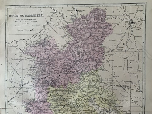 1883 Buckinghamshire Original Antique Hand Coloured County Map by G.W. Bacon - Picture 2 of 3