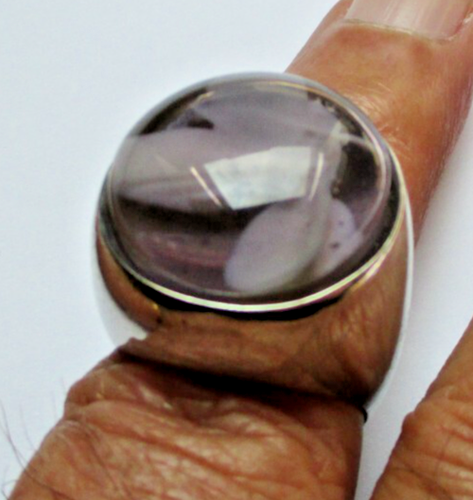 Bague Imposante Argent Avec Fleur En émail Vert Et Cristaux - Réglable, Modèle 283, Occasion Bon état