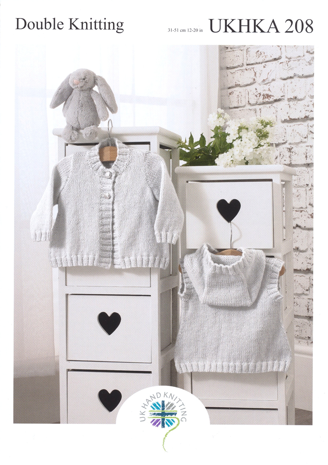 DK Knitting Pattern Baby Round Neck Cardigan & Hooded Waistcoat UKHKA 208
