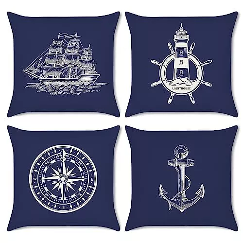 Outdoor Pillows with Insert Navy 18x18 Patio Accent Throw Pillows