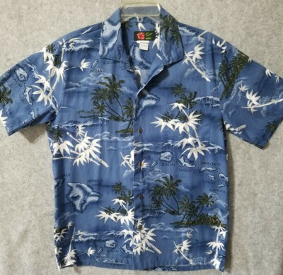 Ali's Fashion Hawaii Shirt Men Sz L/XL Chest 44'' Blue Hawaiian Aloha USA #831
