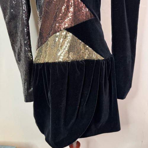NWT Dundas Sequin Mini Dress Black Velvet Size FR 38 Puff Sleeve $2500 Cocktail - Picture 5 of 17