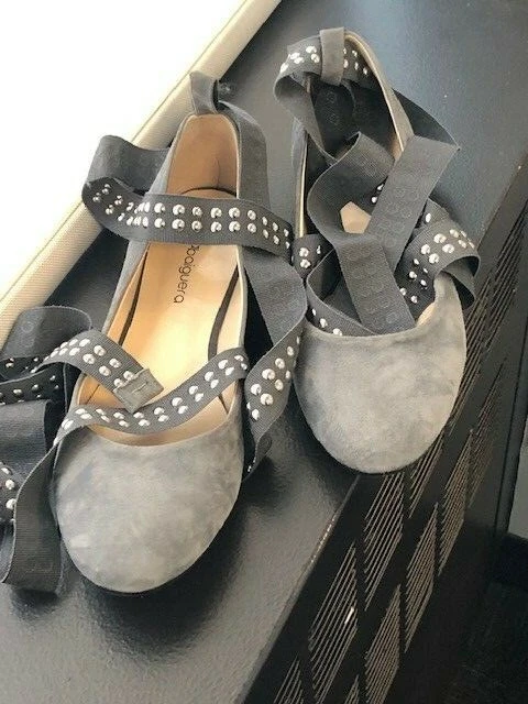 ANNA BAIGUERA ITALY GRAY SUEDE ANNINA FLEX STUDS BALLET FLATS SZ 41 BNIB
