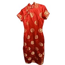 Golden Dragon Dress Womens Small Red Chinese Traditional Clothing Long
