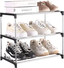 Small Shoe Rack, Narrow Stackable Shoe Shelf Organizer for Entryway, Doorway and