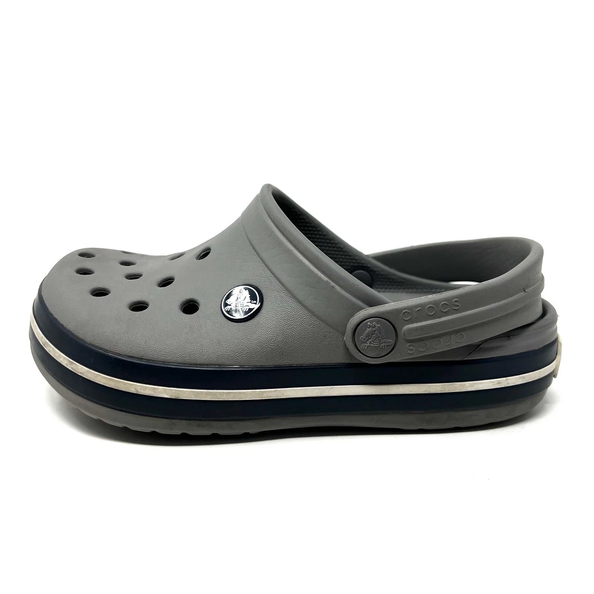 Crocs Classic Grey Junior 2 Navy White Stripe Kids Clogs Made In