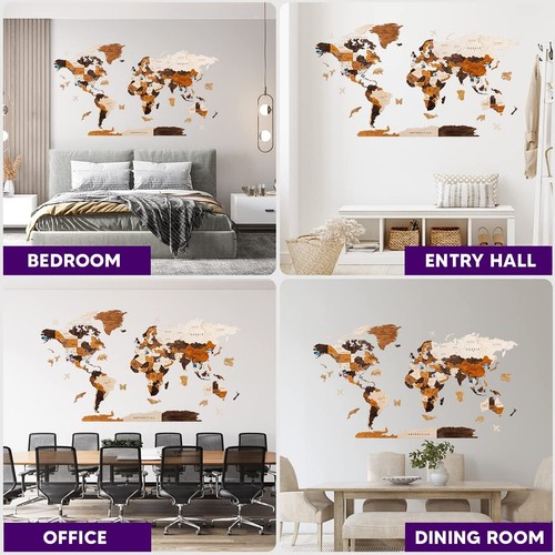 Handmade Basswood World Map Wall Art with Customizable Sizes and Push Pins - Picture 4 of 10
