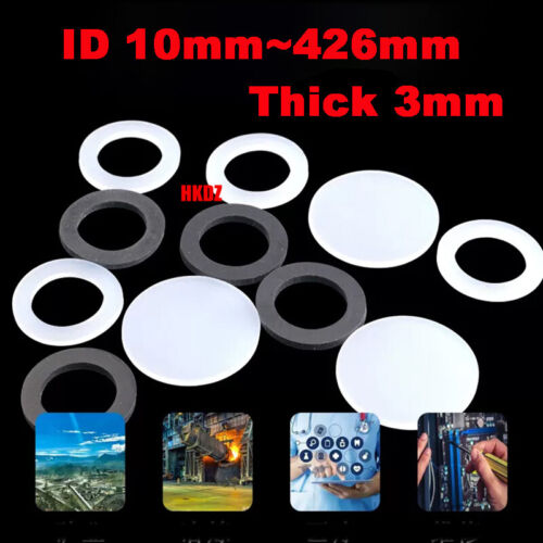 White Silicone Rubber Flat Round Ring Washer Seal Gasket 10mm~426mm ID 3mm Thick - Foto 1 di 14