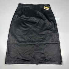 Vintage 80s Firenze Santa Barbara Black Genuine Leather Skirt Women's 6 USA Made