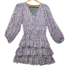 Express Tiered Ruffle Babydoll Mini Dress Sz M Long Sleeve Smocked Waist Lined