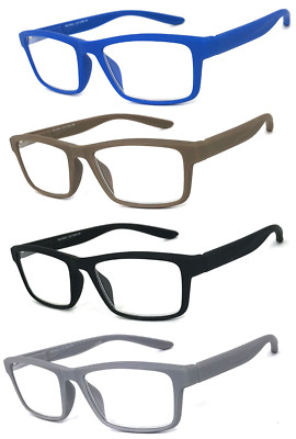 Men Women Square Rubberized Full Lens Reading Glasses Spring Hinge +1.00~ +4.00