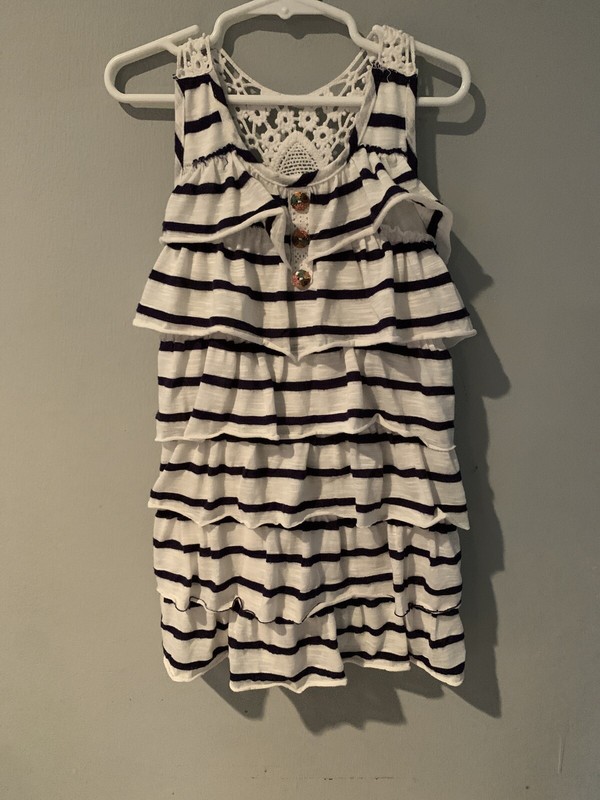Pink Elephant Girls Dress Size 5 Blue And White Stripe Tiered