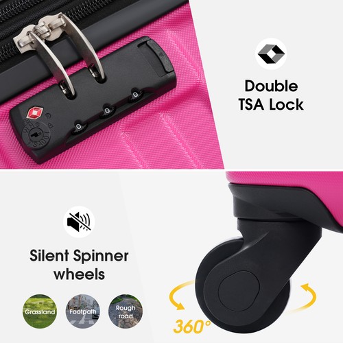3Pcs Luggage Suitcase Set Hardshell Expandable TSA Lock Spinner 20" 24" 28" Pink - Picture 3 of 5