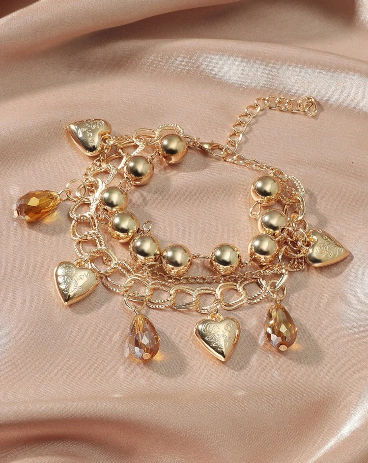 Bracelet cœur doré en acier inoxydable, le bijou perles réglable pour rayonner au quotidien