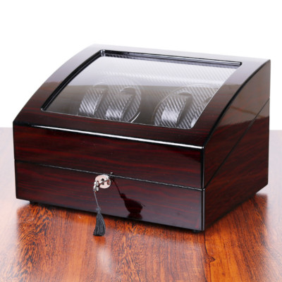 1x Wood Shell Piano Finish 4 Automatic Rotating Watch Winder 6 Storage Case Box