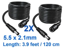 US 2x 120cm 5.5mm x 2.1mm AC DC Power Extension Cable Male to Female Cord 12V 5A