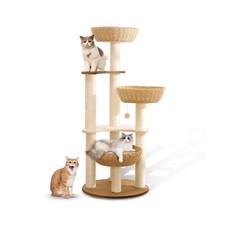 52" Modern Cat Tree Tower for Large Cats, 3Cat Nests Manual Hand Woven Multil...