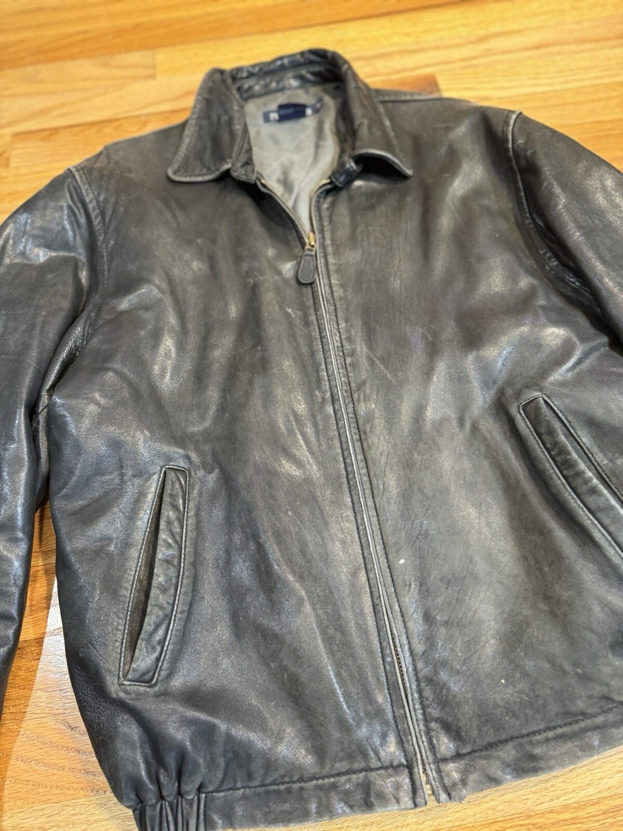 ジャケット・アウター 90s Vintage NAUTICA Lamb Leather 44 BLK Vintage Nautica Leather Jacket Mens 44 Large Retro Black Zip