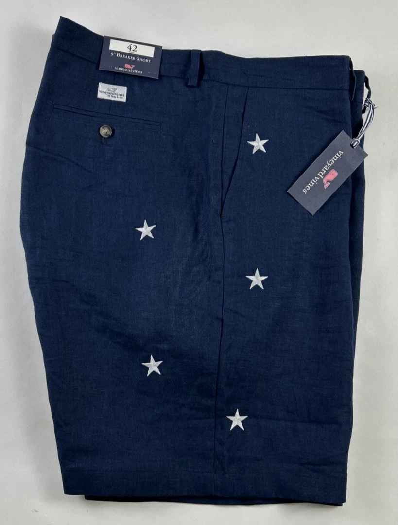 NEW VINEYARD VINES Size 42 Men's BREAKER Short Navy Linen Embroidered Stars $118