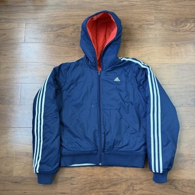 Vintage 90s Adidas Reversible Hooded Bomber Jacket Blue/Orange Men's Size Medium