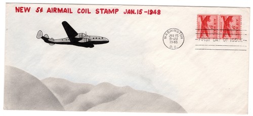 C37 Transport 5c Luftpostspule 1948 Ersttagsbrief Crosby Künstler handbemalt