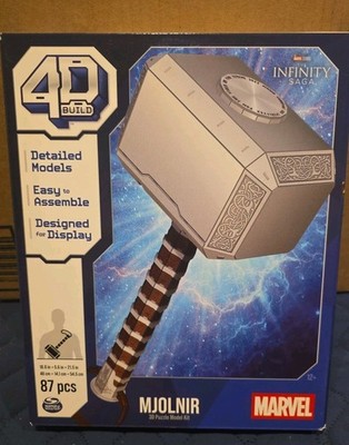 Spinmaster 4D Build Marvel Mjolnir Thor Hammer 3D Puzzle Model Kit w/Stand 87Pcs
