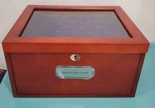 PCS Americas Finest Coinage Coin Storage Wood & Glass Box With Handles NO Key
