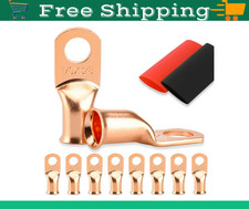 8PCS Battery Cable Ends, 1/0 Gauge Wire Connectors 5/16 Copper Wire Lugs, Bare C
