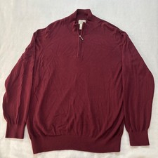 LL Bean Mens Quarter Zip Sweater Burgundy Cotton Cashmere Pullover Large 275298