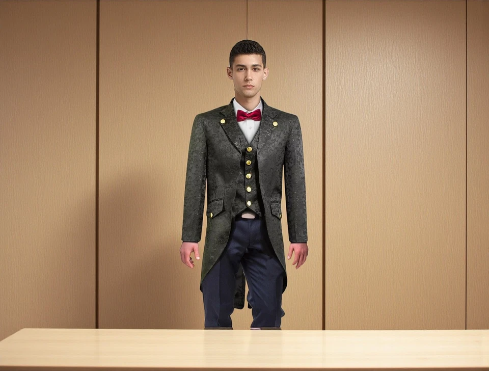 Men’s Blue Steampunk Tailcoat Gothic Brocade Coat Victorian Fashion Jacket - Image 3 of 4