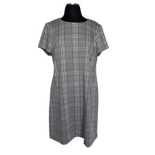 Calvin Klein Houndstooth Sheath Dress Knee Length Short Sleeve Career Sz 14 New