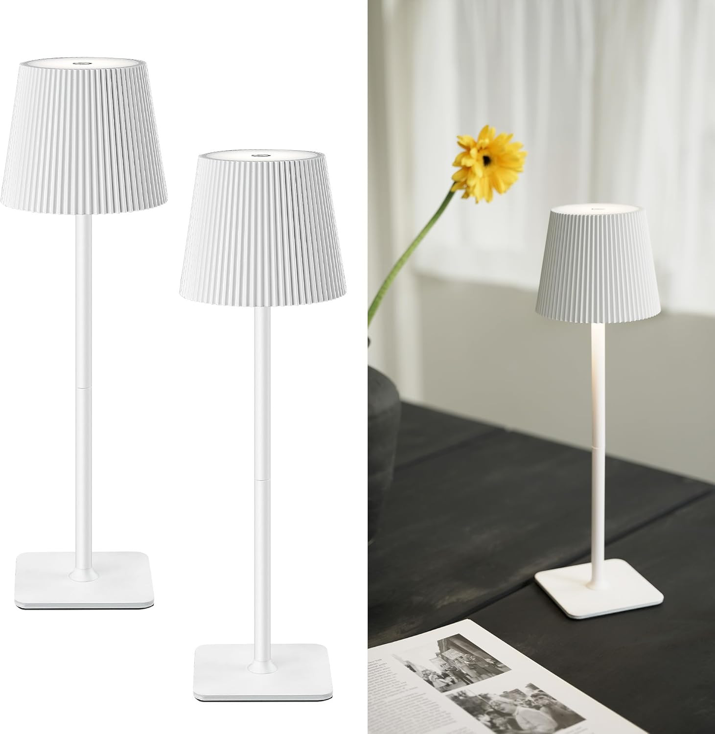 2 Lampade LED Tavolo Batteria Lunga Durata - Set Ricaricabile Touch IP54