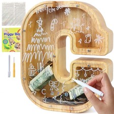 Large Letter Piggy Bank for Kids Boys Girls Wooden Personalized Piggy Banks A...