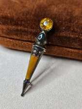 Antique Scottish Silver Dirk Pin Brooch Agate Bloodstone Citrine Paste Sterling
