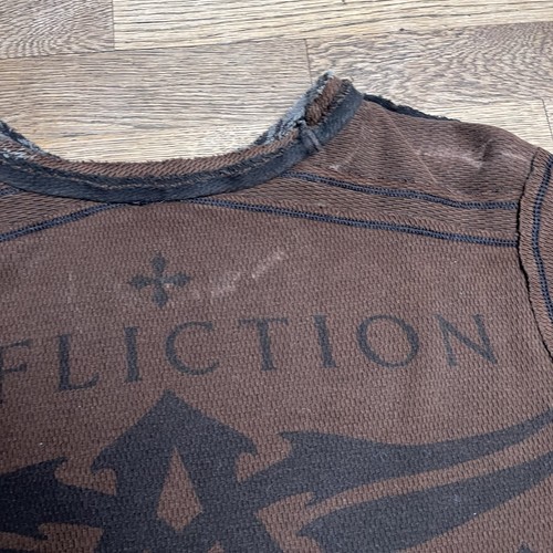 Vintage Affliction Reversible Waffle Knit Distressed Shirt Cross Men XL Y2K 00s - Picture 21 of 22